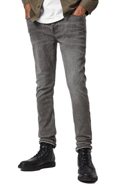 Allsaints Mens Dark Grey Cigarette Mid-rise Stretch-denim Jeans 34 In Gray