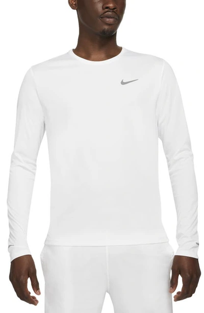 Nike Dri-fit Miler Long Sleeve Running Shirt In White