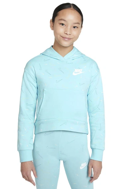Nike Kids' Big Girls Sportswear Printed Fleece Hoodie In Blue