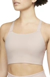 Nike Swoosh Luxe Sports Bra In Pink Oxford/ Soft Pink