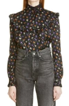 SAINT LAURENT FLORAL PRINT SILK BLOUSE,660875Y811T