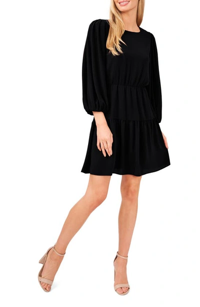 Cece Ruffle Puff Sleeve Dress In Rich Black