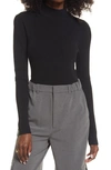 Open Edit Open Back Mock Neck Sweater Bodysuit In Black