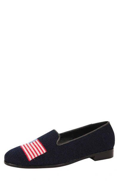 By Paige Needlepoint American Flag Flat In Navy