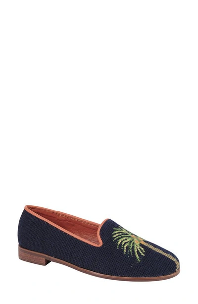 By Paige Needlepoint Palm Tree Flat In Navy