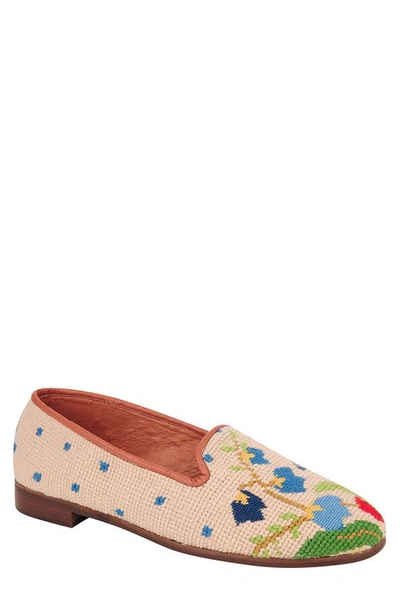 By Paige Needlepoint Bluebell Bouquet Flat In Sand/ Blue