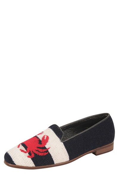 By Paige Needlepoint Crab & Lobster Flat In Navy Stripe