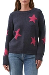 Michael Stars Intarsia Star Crewneck Sweater In Admiral/ Fucshia
