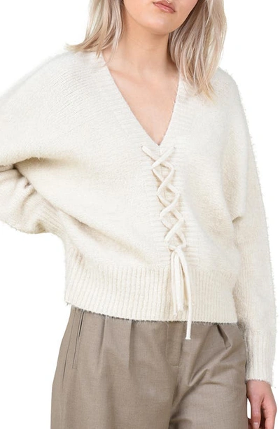 Molly Bracken Tie Front Sweater In Off White