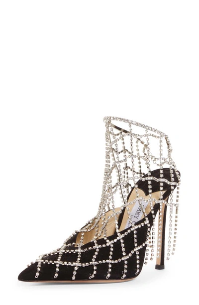 Jimmy Choo Scotty Crystal Lattice Pointed Toe Pump In Black/ Crystal