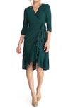 Kiyonna Whimsy Wrap Dress In Hunter Green