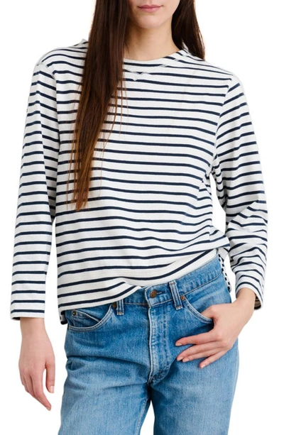 Alex Mill Lakeside Striped Cotton-jersey Top In Off White/ Navy