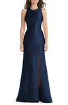 Alfred Sung Jewel Neck Open Back Gown In Blue