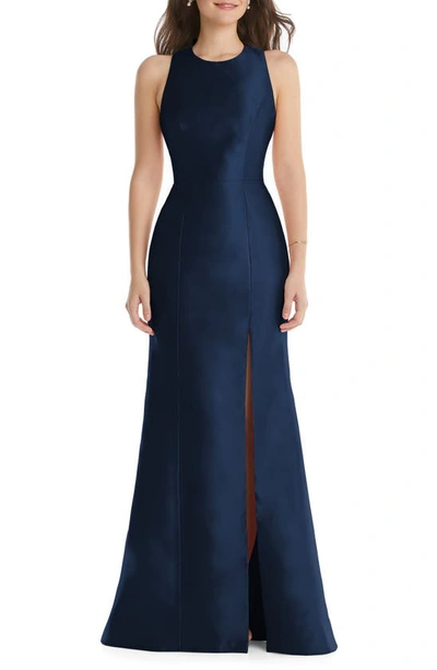 Alfred Sung Jewel Neck Open Back Gown In Blue