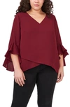 Vince Camuto Flutter Sleeve Crossover Georgette Tunic Top In Wine
