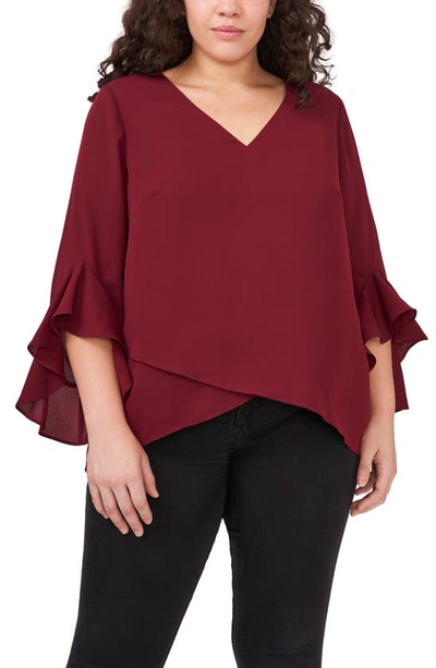 Vince Camuto Flutter Sleeve Crossover Georgette Tunic Top In Wine