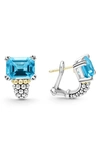 Lagos 18k Yellow Gold & Sterling Silver Glacier Blue Topaz Caviar Beaded Large Half Hoop Earrings In Swiss Blue Topaz