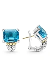 Lagos 18k Yellow Gold & Sterling Silver Glacier Blue Topaz Caviar Beaded Large Half Hoop Earrings In Swiss Blue Topaz