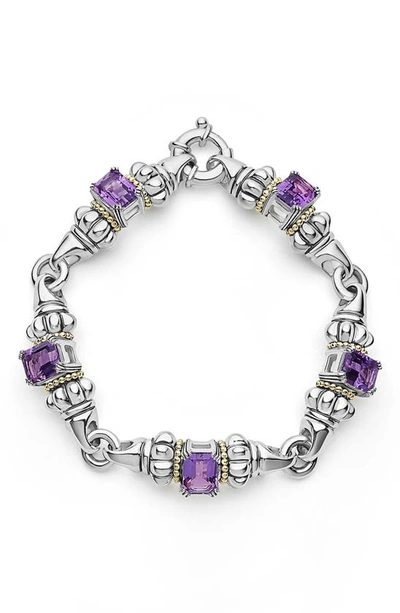 Lagos Glacier Sterling Silver, 18k Gold & Amethyst Five Link Bracelet In Silver/purple