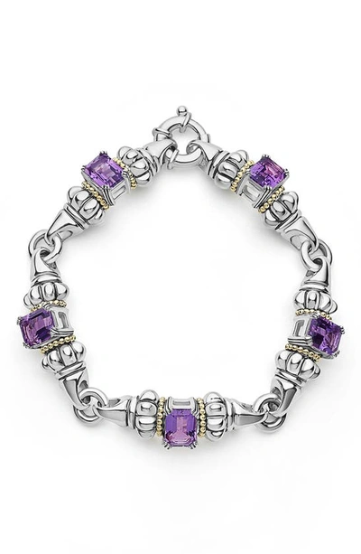Lagos Glacier Sterling Silver, 18k Gold & Amethyst Five Link Bracelet