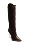 Schutz Maryana Croc-embossed Leather Knee-high Boots In Dark Chocolate