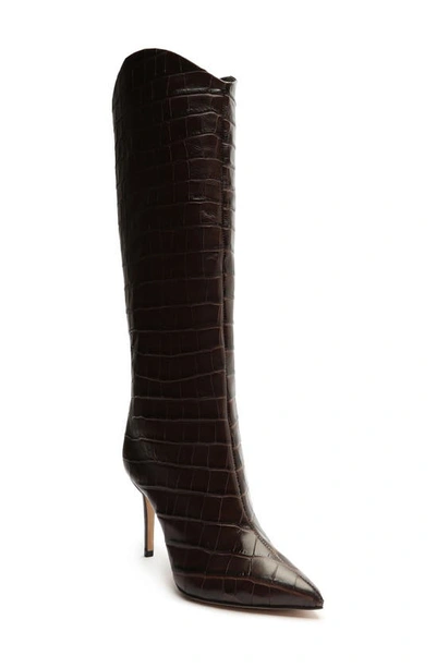 Schutz Maryana Croc-embossed Leather Knee-high Boots In Dark Chocolate