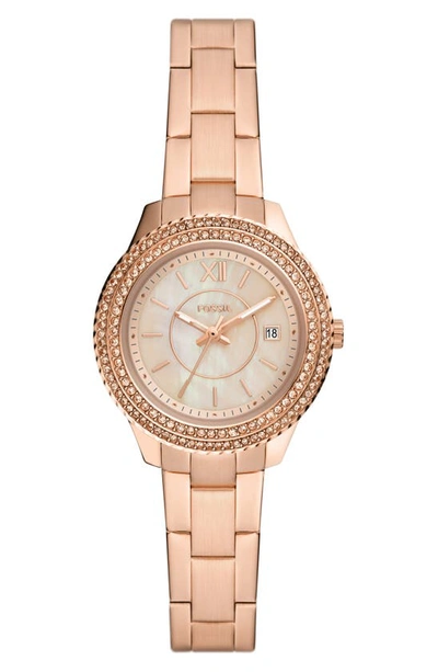 Fossil Stella Crystal Bezel Bracelet Watch, 37mm In Rose Gold Mop/rose Gold