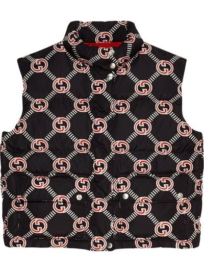 Gucci Goose Down Padded Waistcoat With Gg Detail In Black