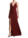 Dress The Population Women's Iris Sleeveless Crepe Slit Gown In Burgundy