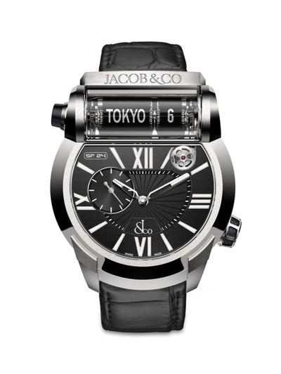 Jacob & Co. Es101.20.ns.lh.aca4d Epic Sf24 Titanium And Leather Automatic Watch In Black