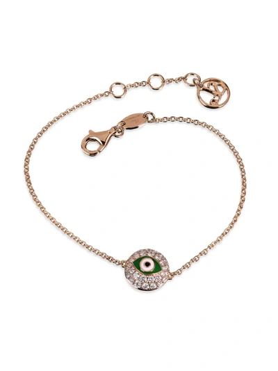 Jacob & Co. Women's 18k Rose Gold, Diamond & Green Enamel Evil Eye Chain Bracelet