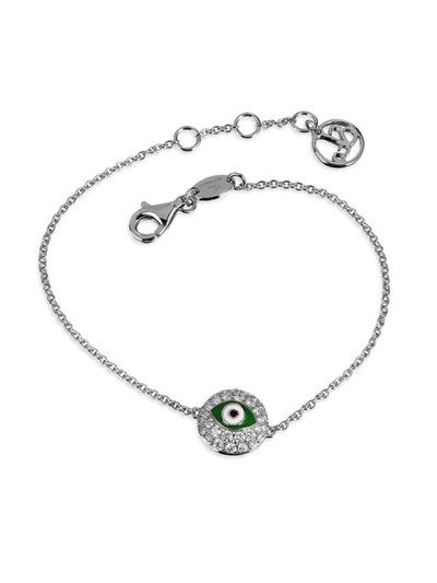 Jacob & Co. Women's 18k White Gold, Diamond & Green Enamel Evil Eye Chain Bracelet