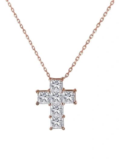 Jacob & Co. Women's Have Faith 18k Rose Gold & Princess-cut Diamond Cross Pendant
