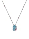 Jacob & Co. Women's Papillon 18k White Gold, Diamond, Blue Topaz & Pink Tourmaline Pendant Necklace