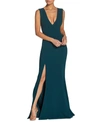 Dress The Population Sandra Plunging V-neck Sleeveless Crepe Gown In Pine