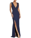 Dress The Population Sandra Plunge Crepe Trumpet Gown In Midnight Blue