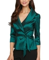 Alex Evenings Brushed Satin Tie Waist Blouse In Emerald Green