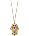 Effy Collection Effy Multi-gemstone (5/8 Ct. T.w.) & Diamond Accent Hamsa Hand 18" Pendant Necklace In 14k Gold In Yellow Gold