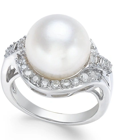 Macy's Cultured South Sea Pearl (12mm) And Diamond (5/8 Ct. T.w.) Ring In 14k White Gold