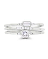 Macy's Cubic Zirconia Round And Baguette Faux Stacked Ring In Rhodium Plated Sterling Silver With Whit