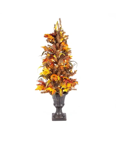 Gerson International 46" Pre-lit Fall Or Harvest Tree With Pumpkins, Pinecones, And Berries With 50 Lights In Orange