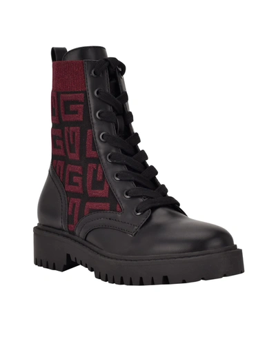GUESS WOMEN'S OLINIA LOGO KNIT COMBAT LUG SOLE BOOTIES WOMEN'S SHOES 