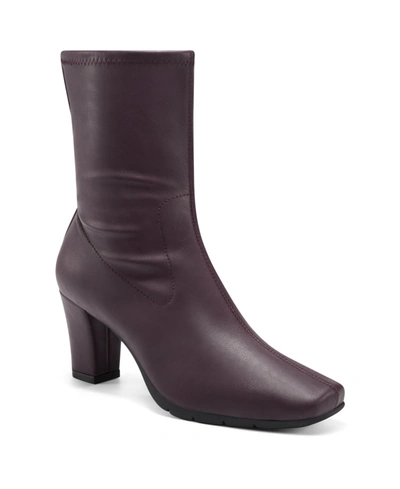 Aerosoles Cinnamon Womens Faux Leather Comfort Insole Dress Boots In Wine- Faux Leather