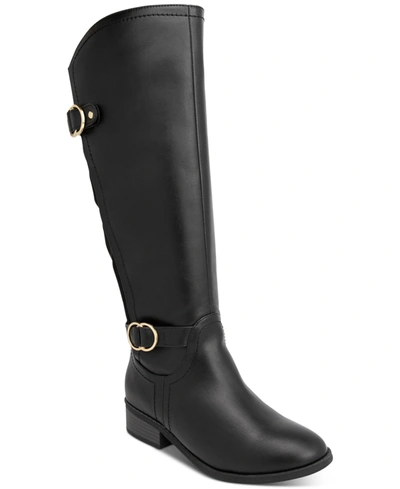 Karen Scott Leandraa Womens Faux Leather Riding Boots Knee-high Boots In Black