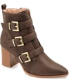 Journee Collection Women's Winsley Buckle Strap Stacked Block Heel Booties In Brown