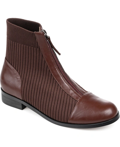 Journee Collection Women's Bexlie Front Zip Knit Ankle Booties In Brown