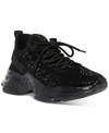 Steve Madden Women's Maxima Rhinestone-trim Trainer Sneakers In Black/black Rhinestone