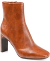 Journee Collection Sarla Lizard Embossed Block Heel Bootie In Cognac