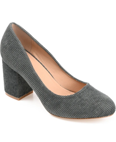 Journee Collection Fai Womens Courdoroy Slip On Block Heels In Grey