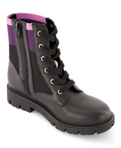 Dkny Little Girls Stassi Knit Moto Boots In Black/purple